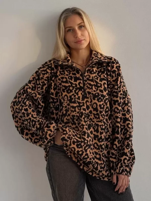 Casual Turndown Collar Animal Print Sweatshirts - Image 2