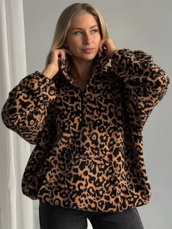 Casual Turndown Collar Animal Print Sweatshirts - Image 3