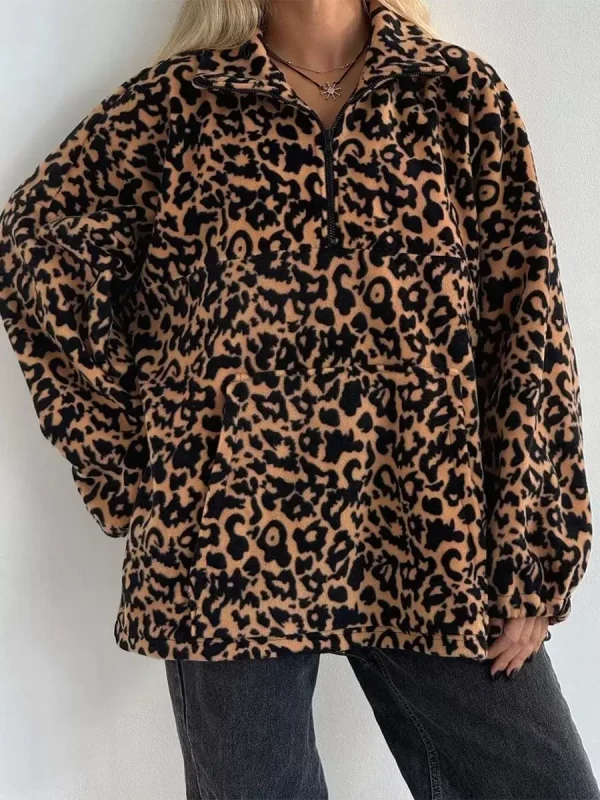 Casual Turndown Collar Animal Print Sweatshirts - Image 5