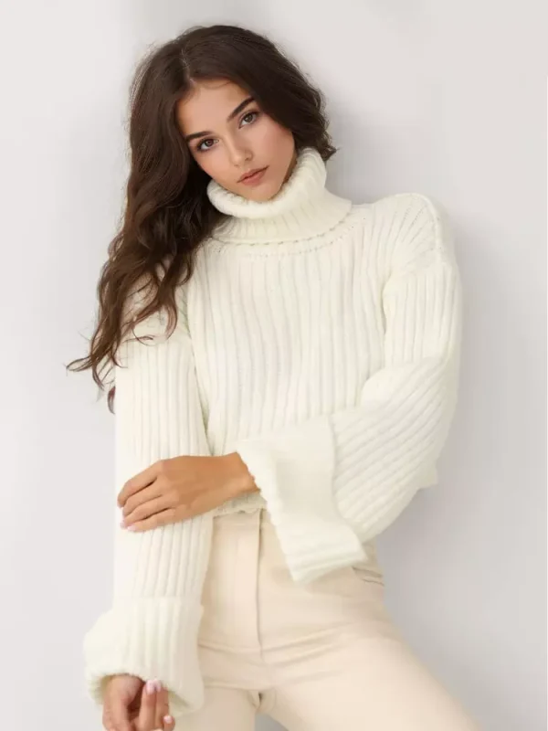 Casual Turtleneck Pullover Oversized Cuff Sweater