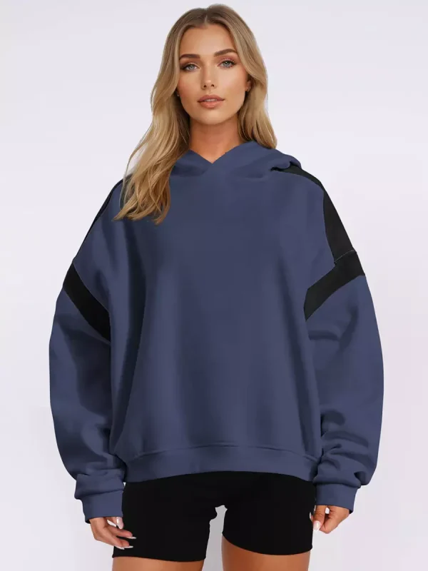 Casual Two-Tone Dropped Shoulder Oversized Hoodie - Image 3