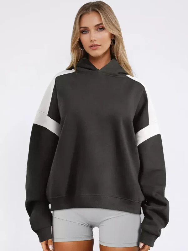 Casual Two-Tone Dropped Shoulder Oversized Hoodie - Image 4