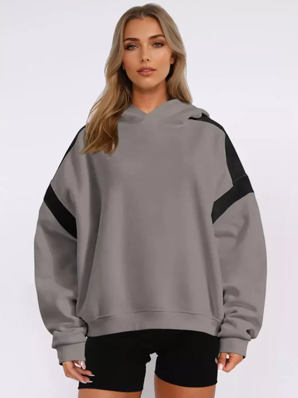 Casual Two-Tone Dropped Shoulder Oversized Hoodie - Image 5