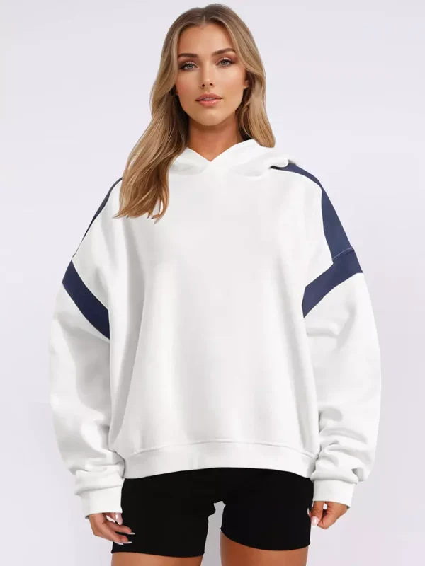 Casual Two-Tone Dropped Shoulder Oversized Hoodie - Image 6