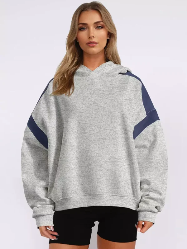 Casual Two-Tone Dropped Shoulder Oversized Hoodie - Image 7