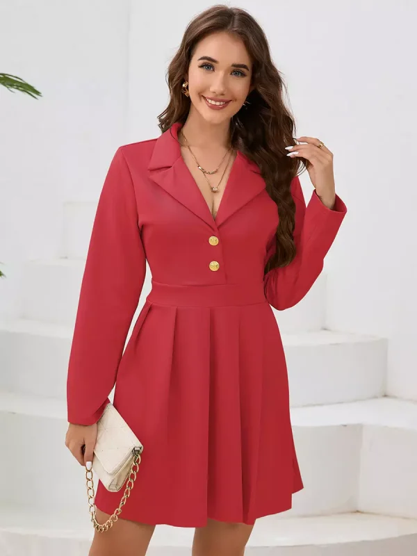 Casual V-Neck Buttons Long Sleeves Chic Mini Blazer Dresses - Image 3