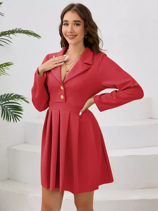 Casual V-Neck Buttons Long Sleeves Chic Mini Blazer Dresses - Image 2