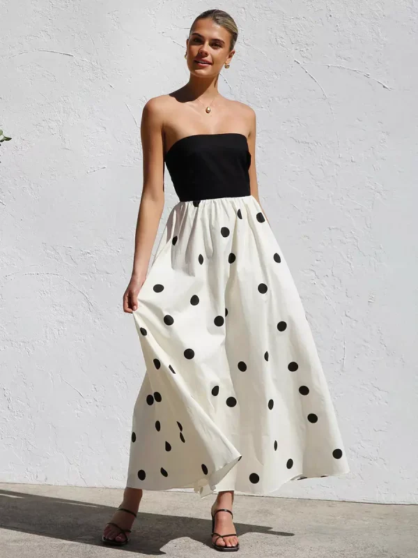 Casual Vacation Beach Strapless Polka Dot Long Dress