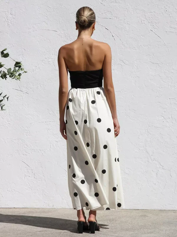 Casual Vacation Beach Strapless Polka Dot Long Dress - Image 6