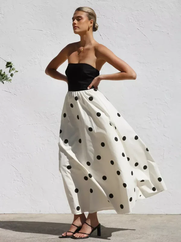 Casual Vacation Beach Strapless Polka Dot Long Dress - Image 2