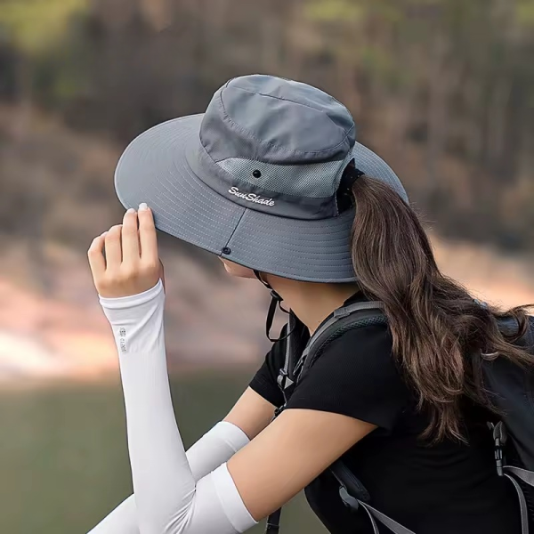 Casual Waterproof Pure Color Outdoor Travel Fishing Climbing Hiking Large Brim Bucket Hat - Image 2