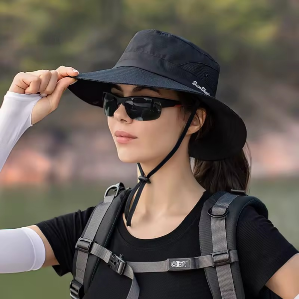 Casual Waterproof Pure Color Outdoor Travel Fishing Climbing Hiking Large Brim Bucket Hat - Image 3