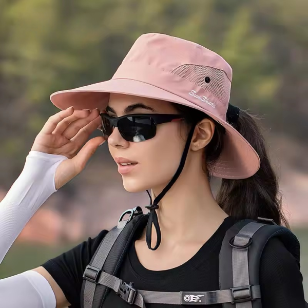 Casual Waterproof Pure Color Outdoor Travel Fishing Climbing Hiking Large Brim Bucket Hat - Image 4