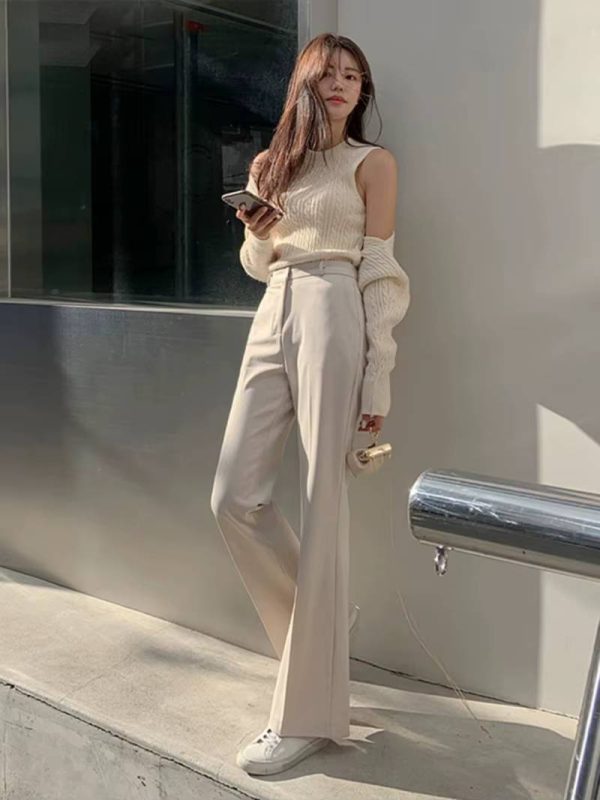 Casual Zipper Fly High Waist Flare With Pockets Wide Leg Pants - Image 14