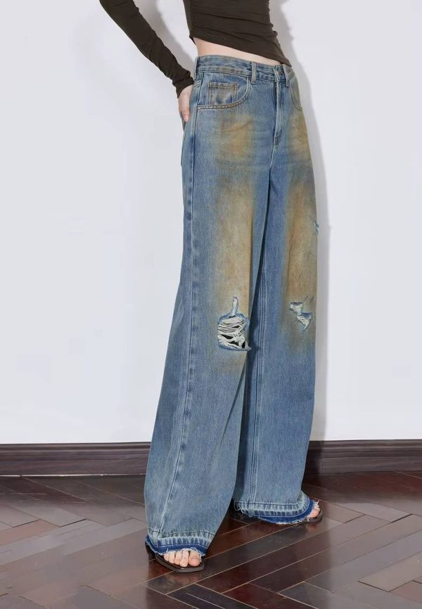 Casual Zipper Fly Mid Waist Straight Wide Leg Long Pants - Image 4