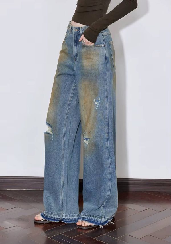 Casual Zipper Fly Mid Waist Straight Wide Leg Long Pants - Image 3