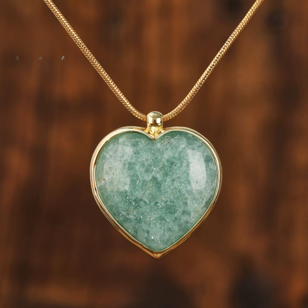 Classic Heart Natural Stone Fluorite Love Pendant Crystal Necklace - Image 5