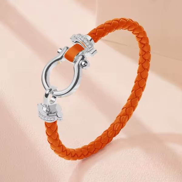 Classic U-Shape Copper Alloy Genuine Braided Leather Bracelet - Image 10