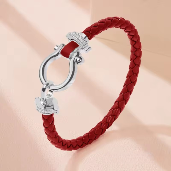 Classic U-Shape Copper Alloy Genuine Braided Leather Bracelet - Image 7