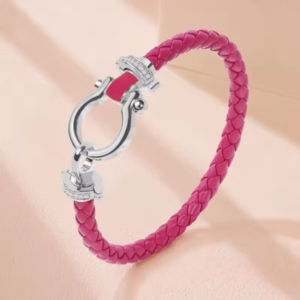 Classic U-Shape Copper Alloy Genuine Braided Leather Bracelet - Image 4