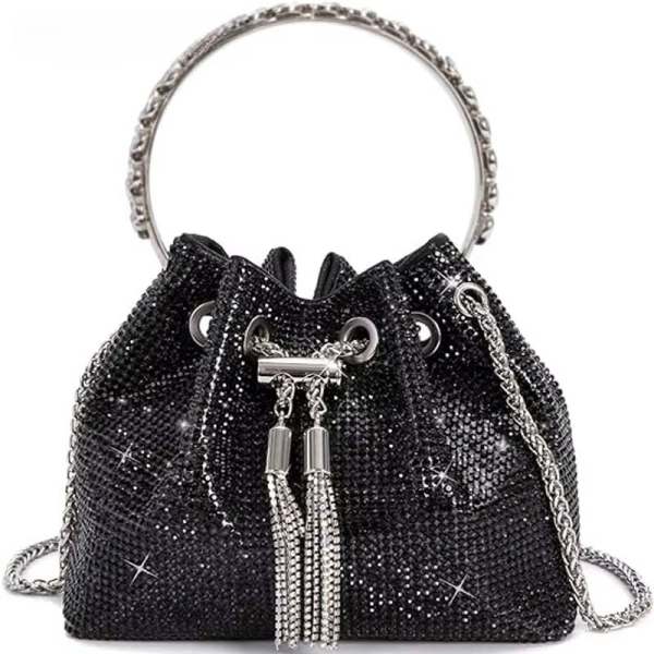 Classical Rhinestone Diomand Bucket Bling Evening Party Handbag Purse - Image 5