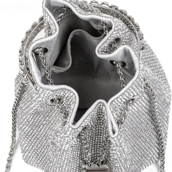 Classical Rhinestone Diomand Bucket Bling Evening Party Handbag Purse - Image 3