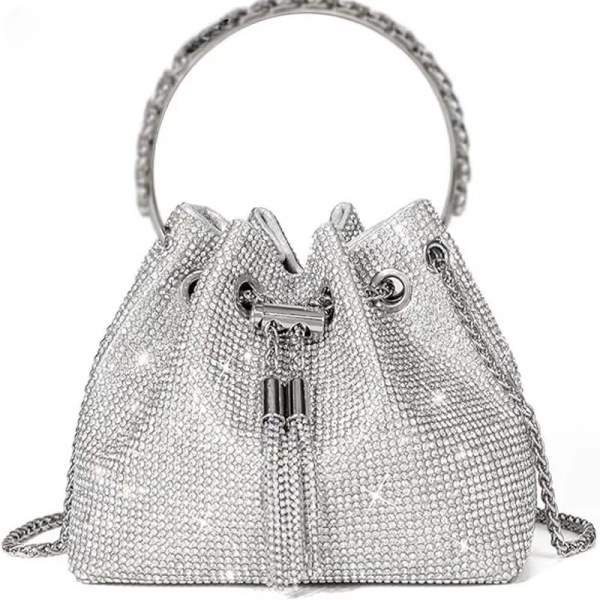 Classical Rhinestone Diomand Bucket Bling Evening Party Handbag Purse - Image 2