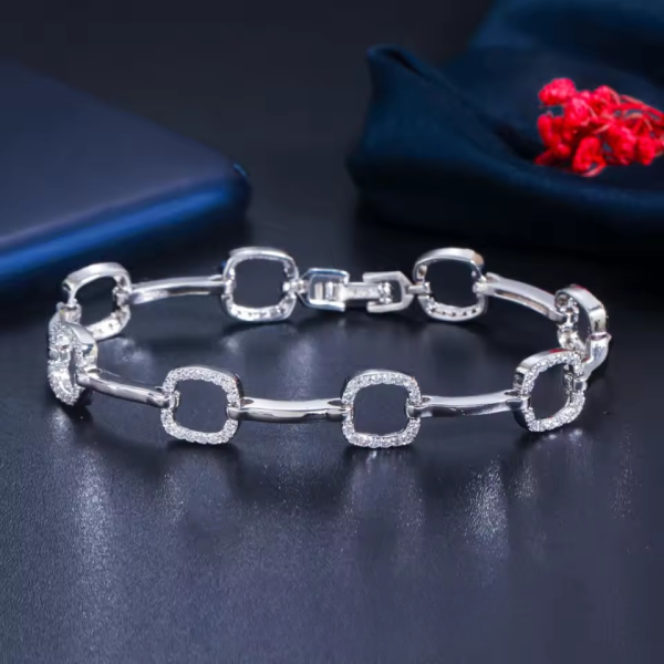 Cute Hand Jewelry Zirconia Square Shape Anniversary Charm Bracelets - Image 2