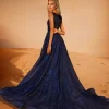 Elegant A-Line Jewel Neck Polyester With Train Social Party Maxi Dress - Image 2