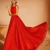 Elegant A-Line Jewel Neck Polyester With Train Social Party Maxi Dress - Image 4