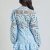 Elegant A-line Stand Collar Zipper Puff Sleeve Lace Mini Dress - Image 13