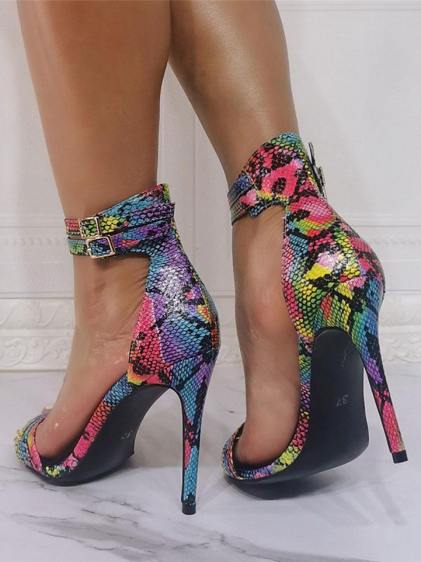 Elegant Ankle Strap Colorful Stiletto Heeled - Image 6