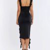 Elegant Asymmetric Ruffle Square Collar Neck Pencil Midi Dress Streetwear - Image 8