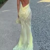 Elegant Asymmetrical Hem V-neck Backless Sheer Maxi Mermaid Dress - Image 5