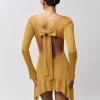 Elegant Bow Open Back Long Sleeve Bodycon Mini Dress - Image 2