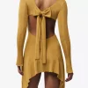 Elegant Bow Open Back Long Sleeve Bodycon Mini Dress - Image 5
