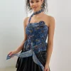 Elegant Choker Ruffle Tube Floral Print Sleeveless Top - Image 2