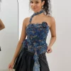 Elegant Choker Ruffle Tube Floral Print Sleeveless Top - Image 4