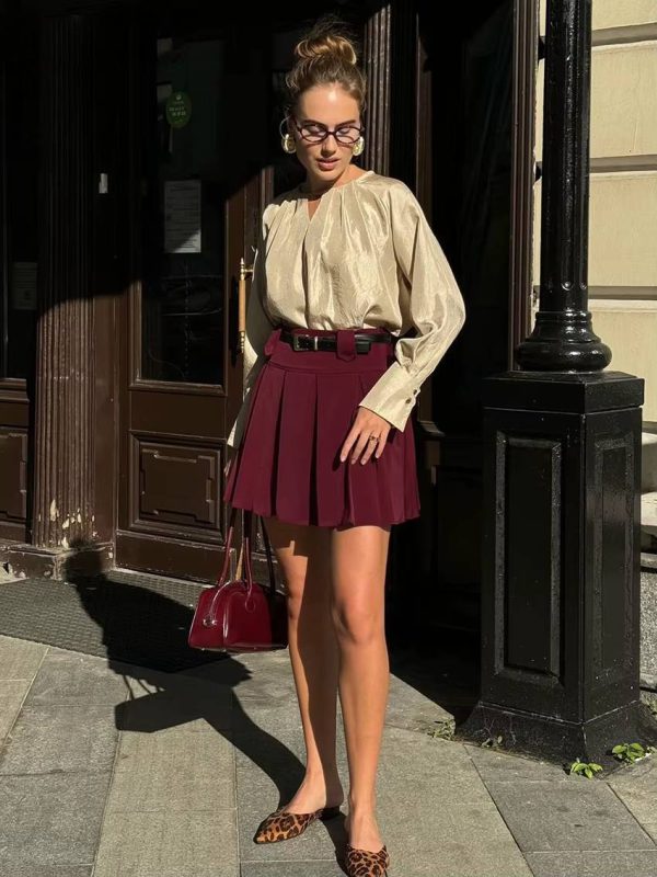 Elegant Classic Pleated Loose High Waist Mini Skirts Streetwear