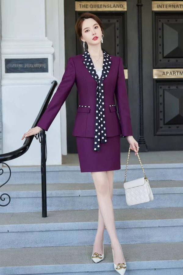 Formal Double Breasted Scarf Collar Office Blazer and Pants 2 Pieces Outfits - Image 6