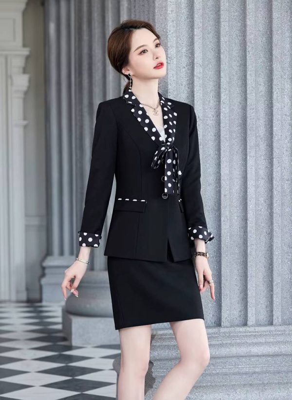 Formal Double Breasted Scarf Collar Office Blazer and Pants 2 Pieces Outfits - Image 2