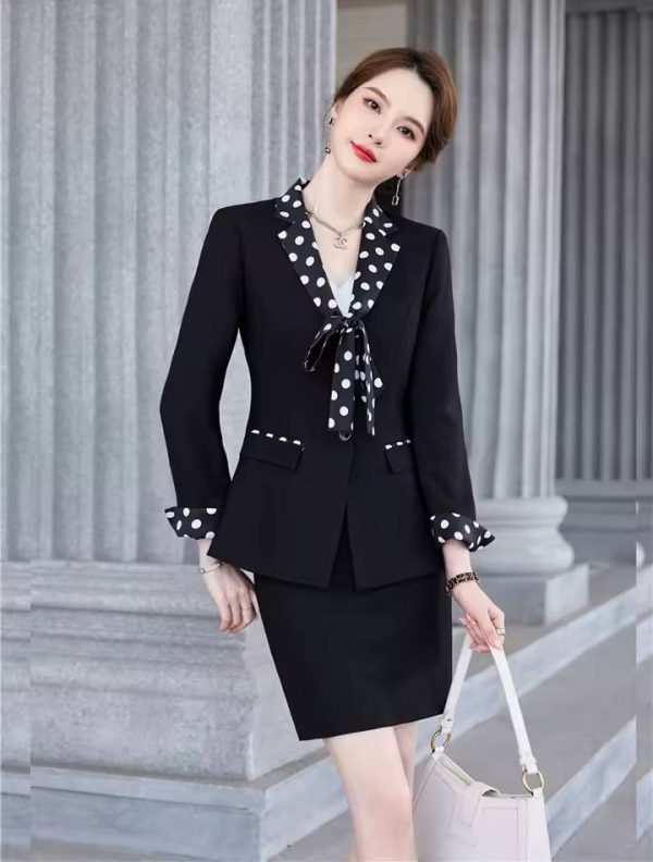 Formal Double Breasted Scarf Collar Office Blazer and Pants 2 Pieces Outfits