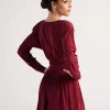 Elegant Jewel Long Sleeve Pleated Skater Mini Dress - Image 5