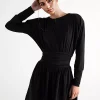 Elegant Jewel Long Sleeve Pleated Skater Mini Dress - Image 6