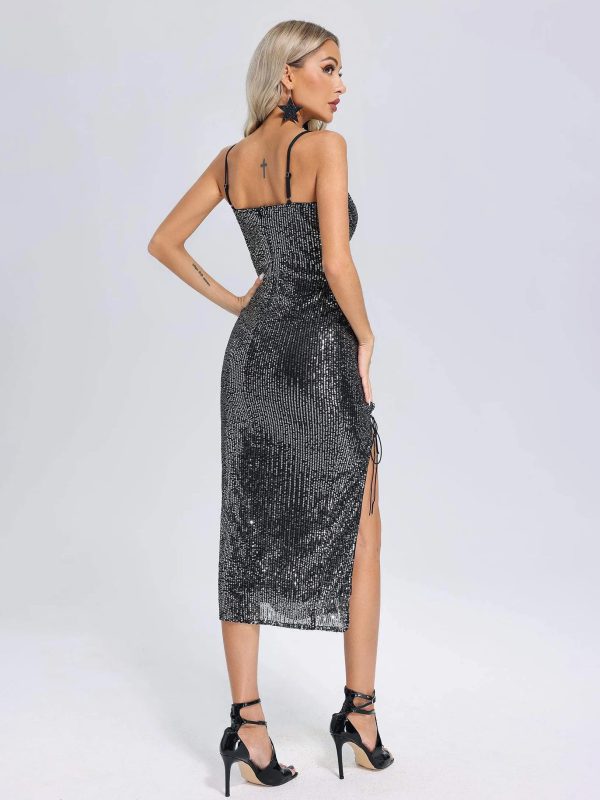 Elegant Lace Up Cut Out Backless Sleeveless Midi Party Dress - Image 5