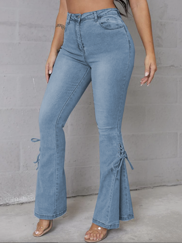 Elegant Lace Up For Mid Rise Bell Bottoms Flare Jeans - Image 4