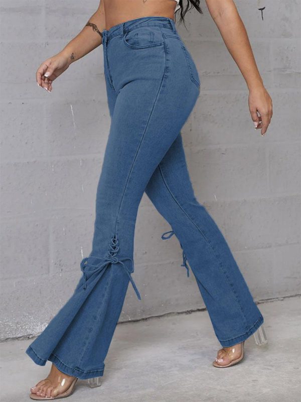 Elegant Lace Up For Mid Rise Bell Bottoms Flare Jeans - Image 8