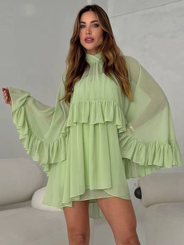 Elegant Long Sleeve Ruffle Strap Sleeveless Dress Loose 2 Piece Sets - Image 6