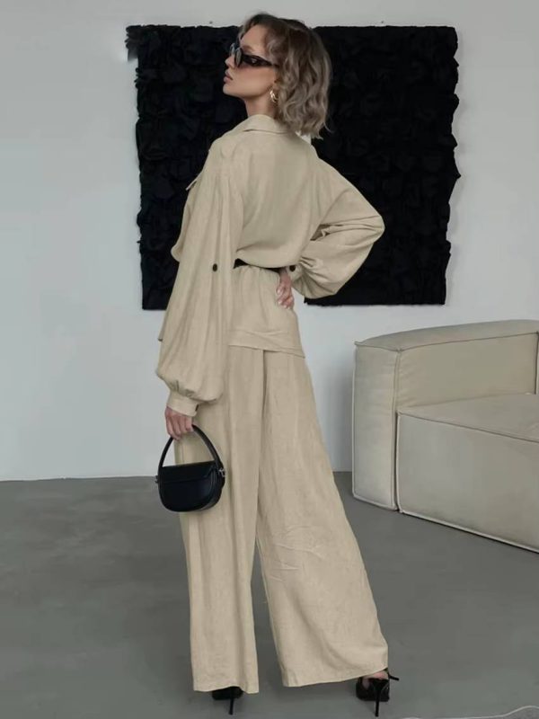 Elegant Loose Long Sleeve Blouse With High Waist Wide Pants 2 Piece Sets - Image 5