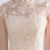 Elegant Mandarin Collar Lace Applique Cap Sleeve Bow Sash Short Dress - Image 6